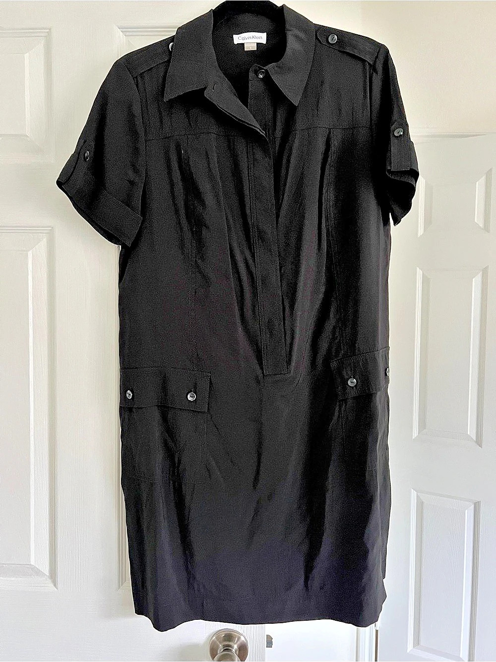 Calvin Klein Black Midi Shirt Dress Size 10 Like New